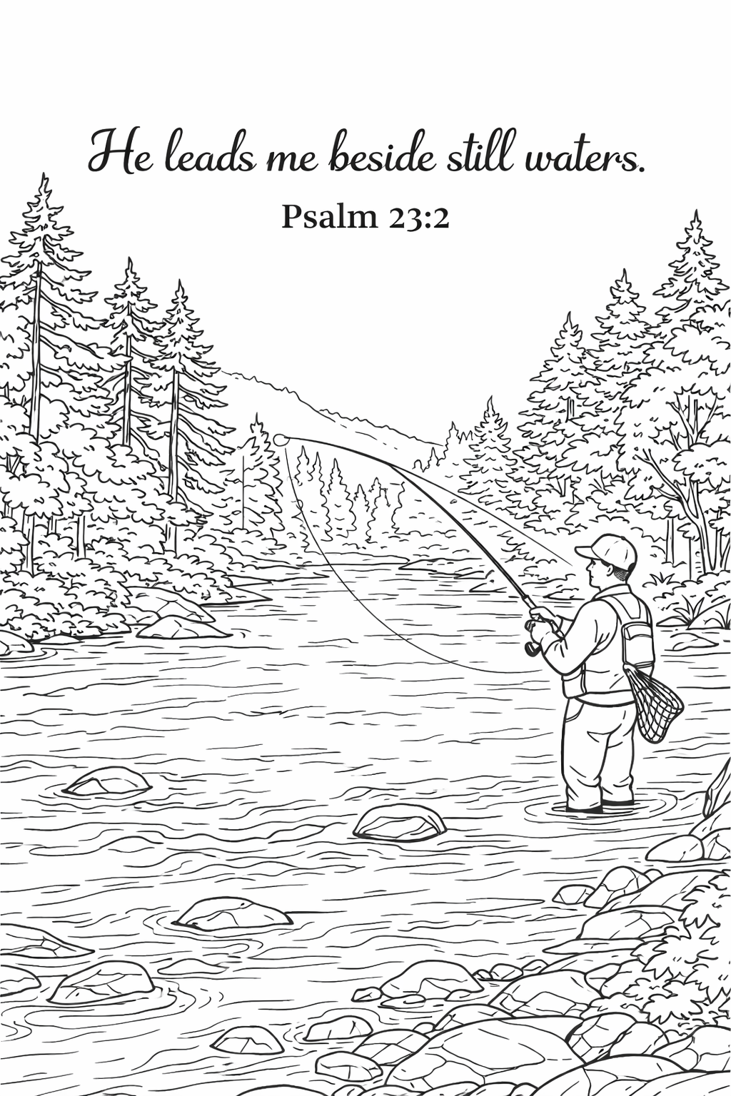 He Leads Me Beside Still Waters — Free Coloring Page